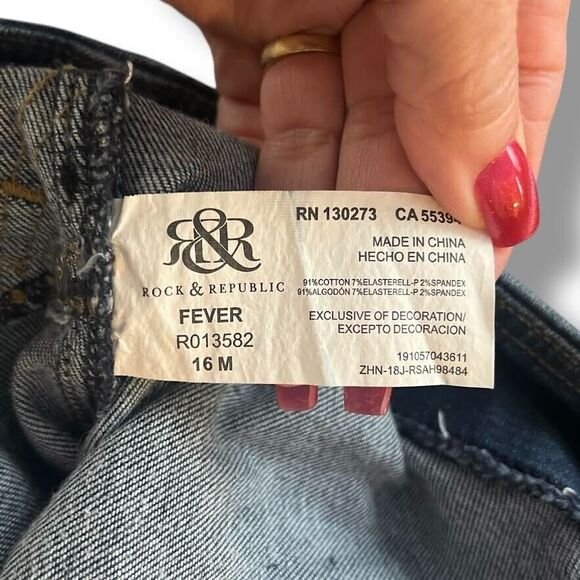 Rock & Republic Jeans Women's 16 Blue Pull-on Slimming Denim Cure Distressed - Picture 11 of 15